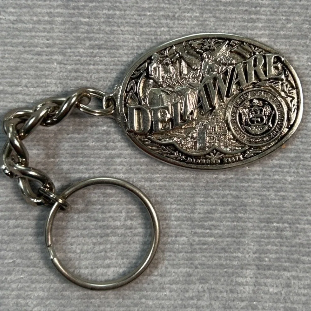Delaware Keychain Silver Tone State Diamond State Key Chain Gift Vintage (#1)